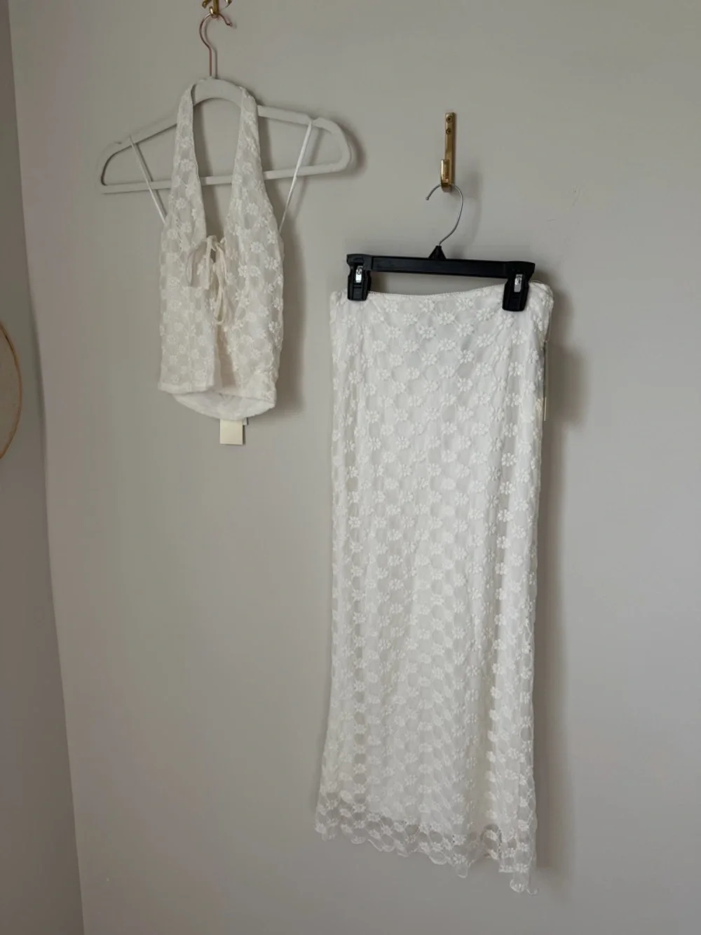 Thirty thirty White Lace halter top and Maxi Skirt two piece set